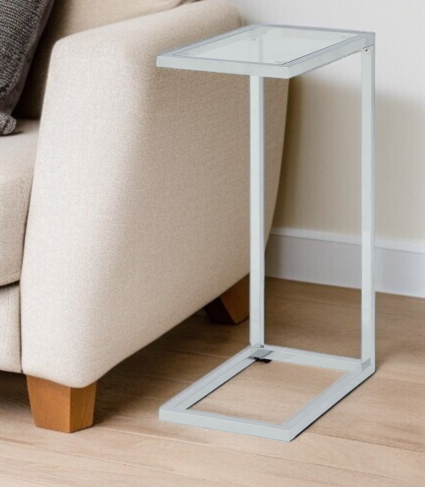 26" Clear And White Glass And Steel Sled End Table HomeRoots