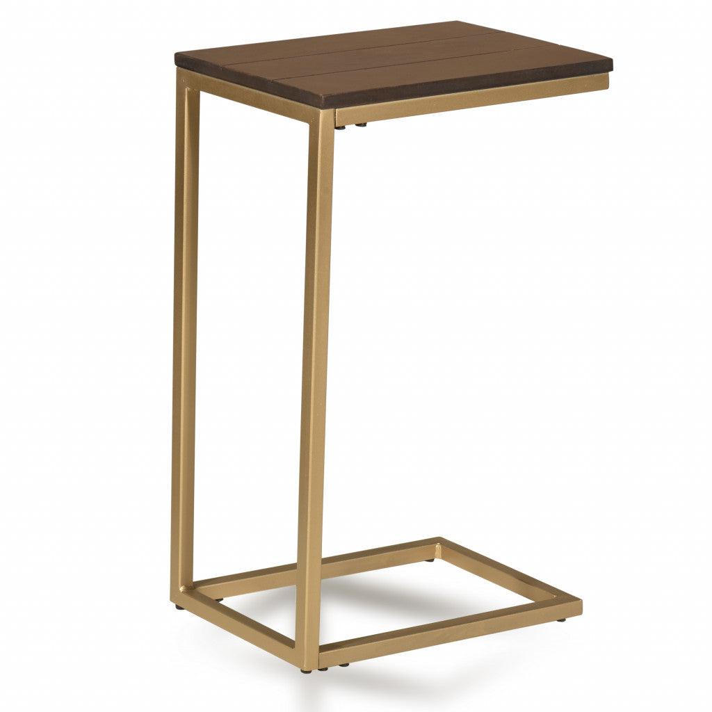25" Gold And Elm Solid Wood Rectangular End Table - FurniFindUSA