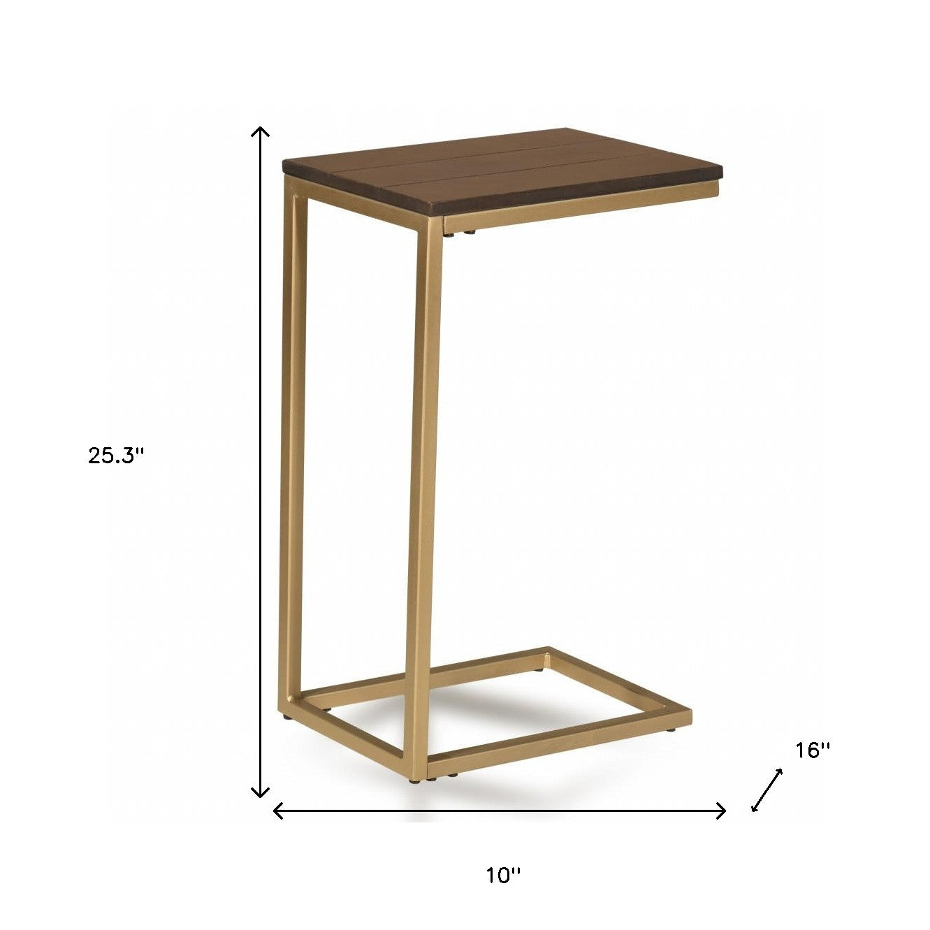 25" Gold And Elm Solid Wood Rectangular End Table - FurniFindUSA