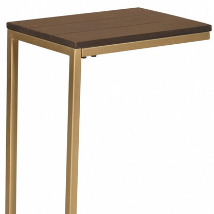25" Dark Brown Solid Wood And Steel Frame End Table HomeRoots