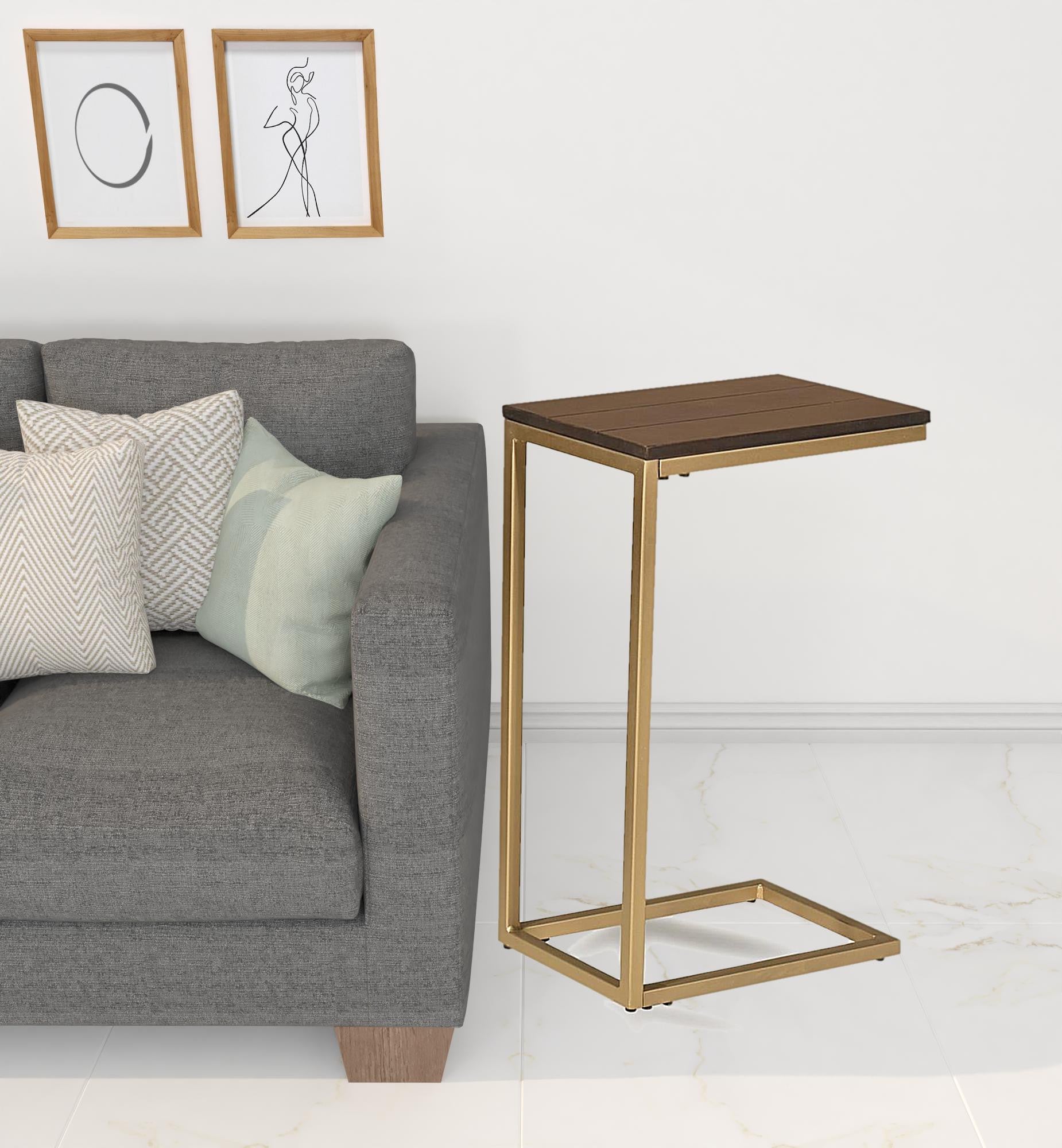 25" Gold And Elm Solid Wood Rectangular End Table - FurniFindUSA