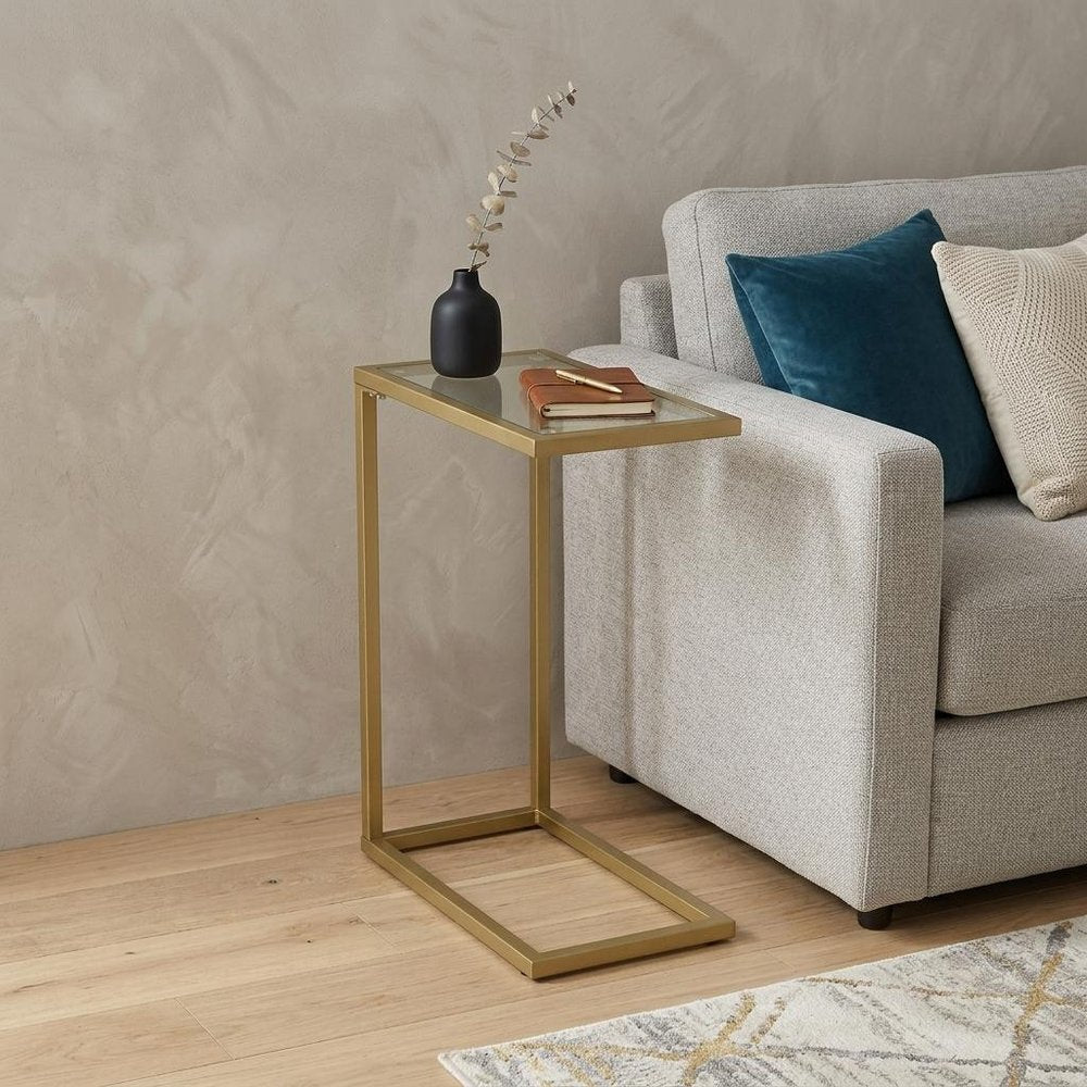 26" Clear and Gold Glass and Steel Frame End Table HomeRoots
