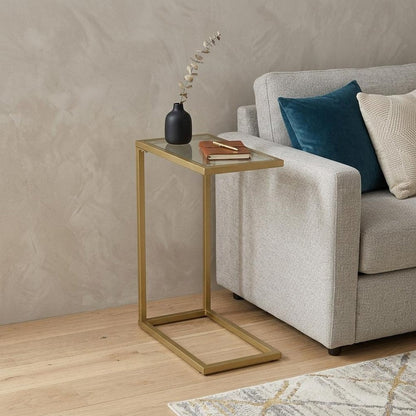 26" Clear and Gold Glass and Steel Frame End Table HomeRoots