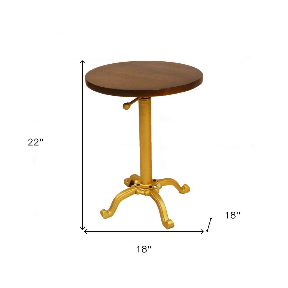 22" Gold And Elm Solid Wood Round End Table HomeRoots