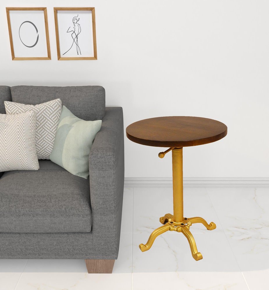 22" Gold And Elm Solid Wood Round End Table HomeRoots