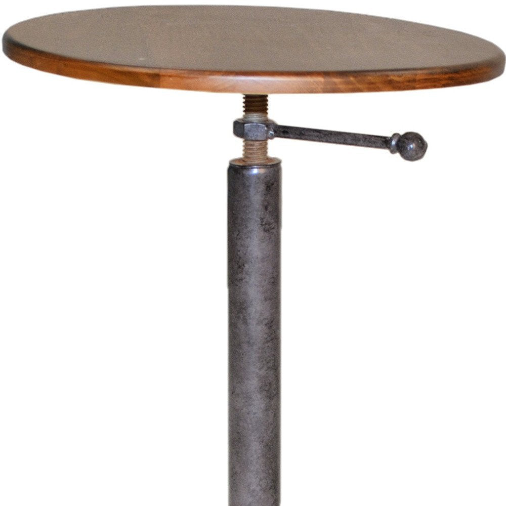 22" Industrial And Chestnut Solid Wood Round End Table — view 3
