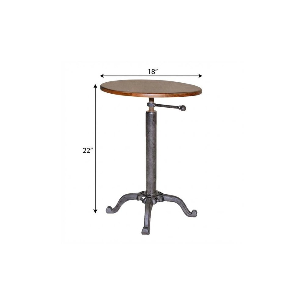 22" Chestnut And Gray Solid Wood And Iron Height Adjustable Round Pedestal End Table — view 4