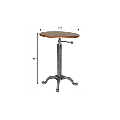 22" Chestnut And Gray Solid Wood And Iron Height Adjustable Round Pedestal End Table