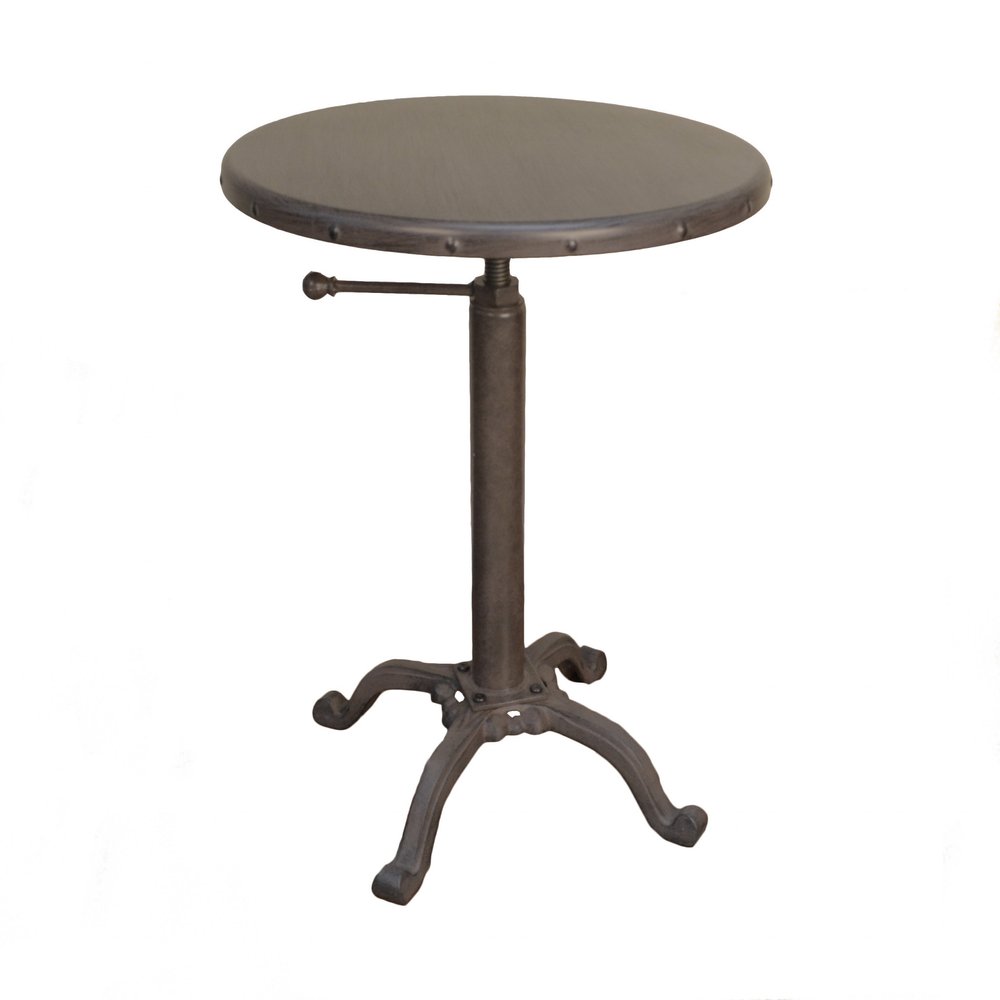 Gunmetal and Brown Iron Height Adjustable Round Pedestal End Table HomeRoots