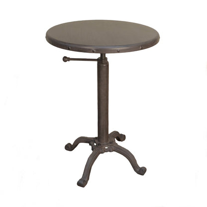 Gunmetal and Brown Iron Height Adjustable Round Pedestal End Table HomeRoots