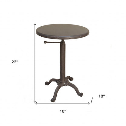 Gunmetal and Brown Iron Height Adjustable Round Pedestal End Table HomeRoots
