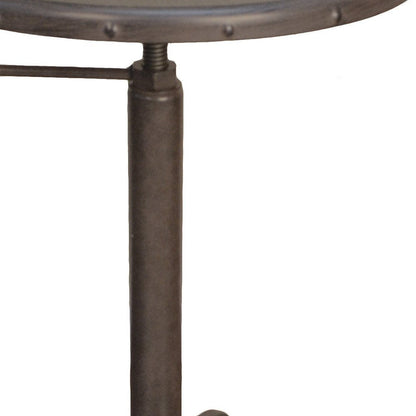 Gunmetal and Brown Iron Height Adjustable Round Pedestal End Table HomeRoots