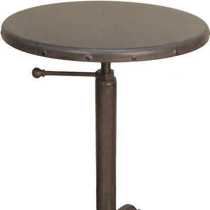 Gunmetal and Brown Iron Height Adjustable Round Pedestal End Table HomeRoots