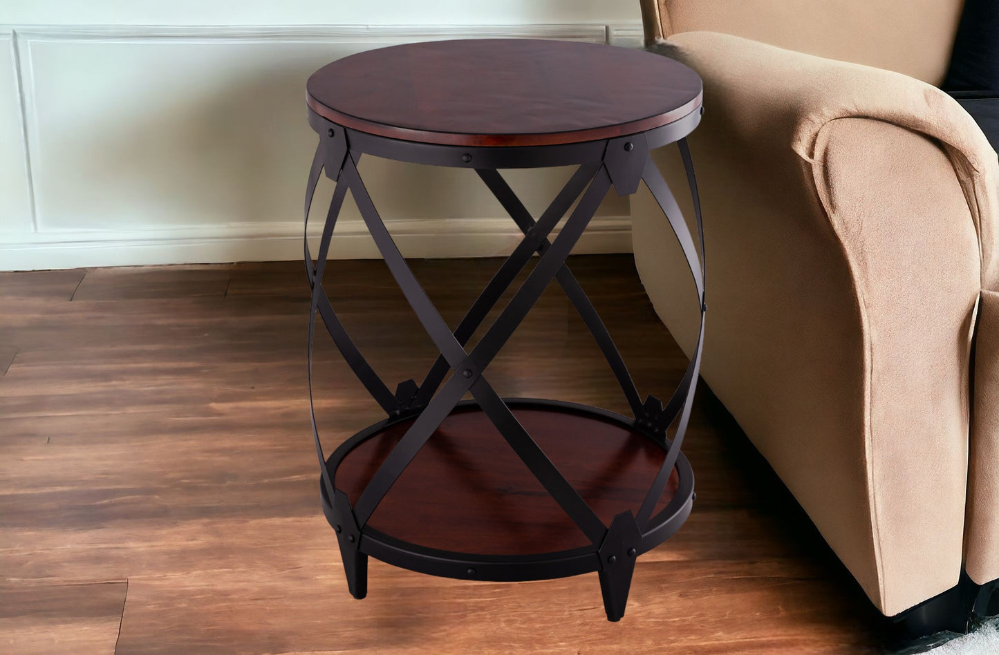 26" Black And Chestnut Solid Wood Round End Table