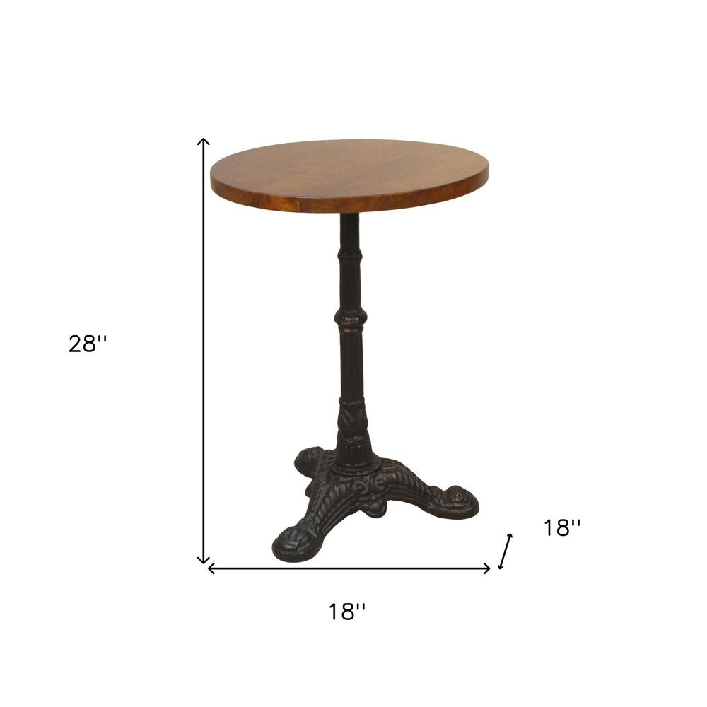 28" Black And Wood Brown Solid Wood And Iron Round End Table HomeRoots