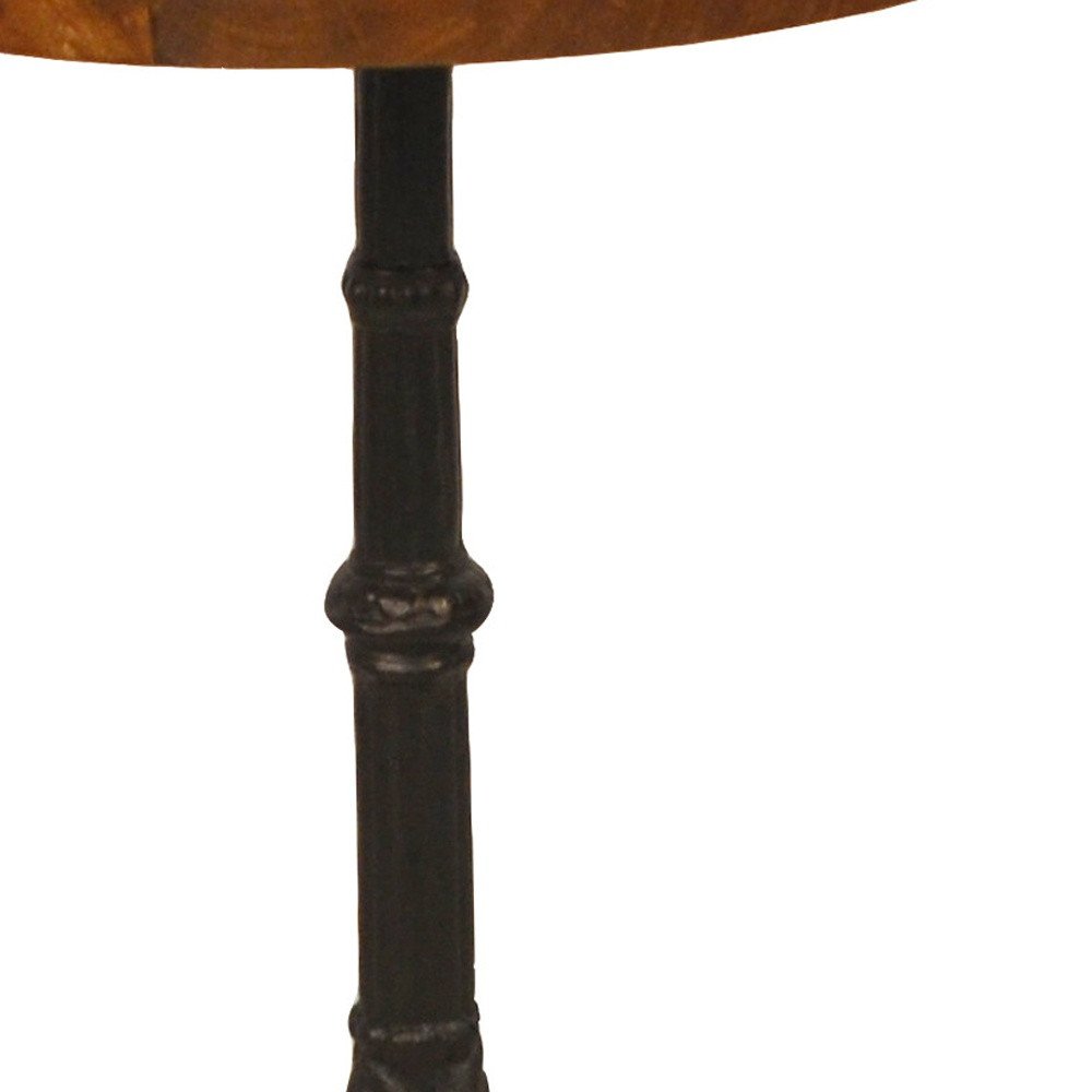 28" Black And Wood Brown Solid Wood And Iron Round End Table HomeRoots