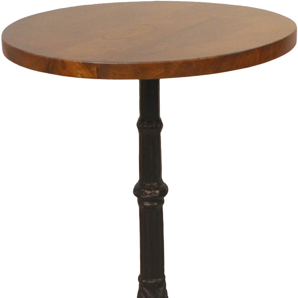 28" Black And Wood Brown Solid Wood And Iron Round End Table HomeRoots