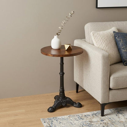 28" Black And Wood Brown Solid Wood And Iron Round End Table HomeRoots