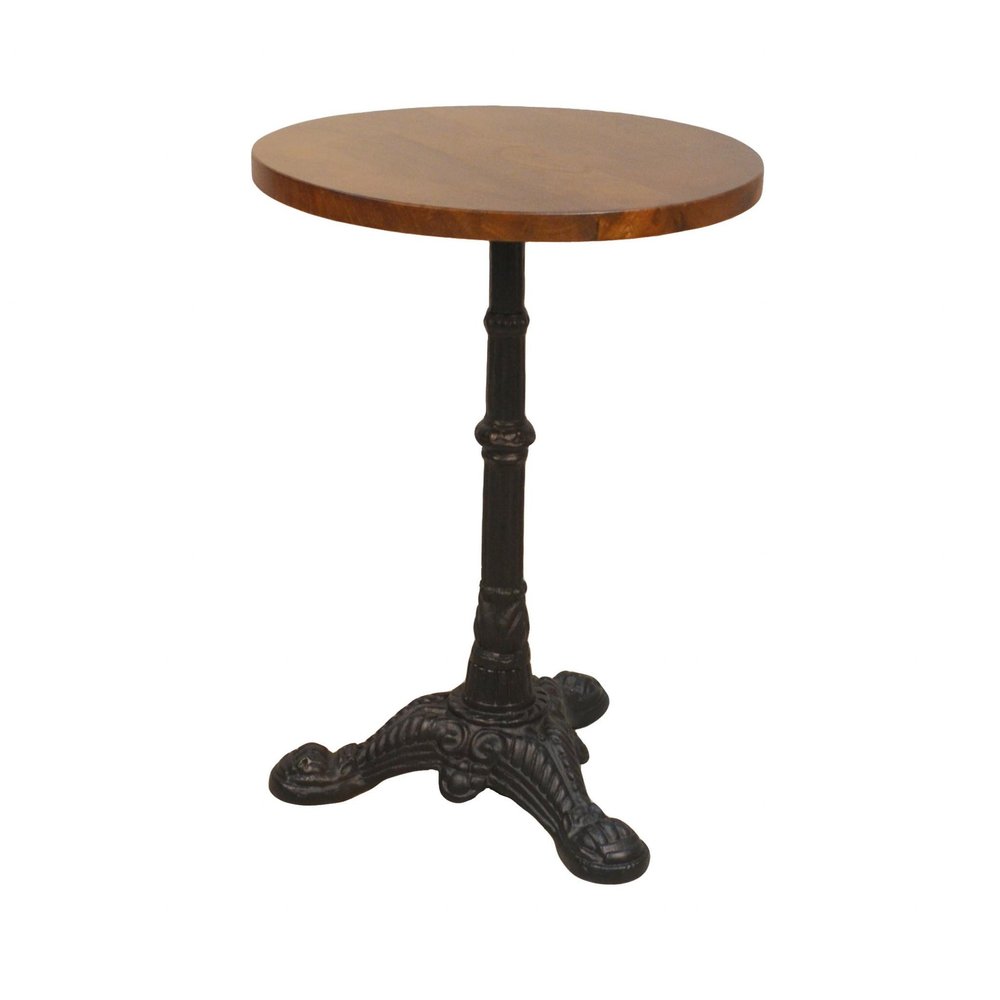 28" Black And Wood Brown Solid Wood And Iron Round End Table HomeRoots