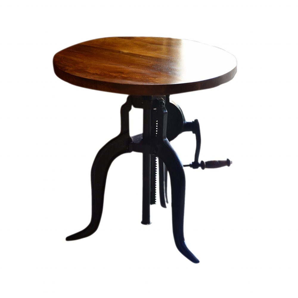 19" Black And Chestnut Solid Wood And Iron Height Adjustable Round End Table — view 1