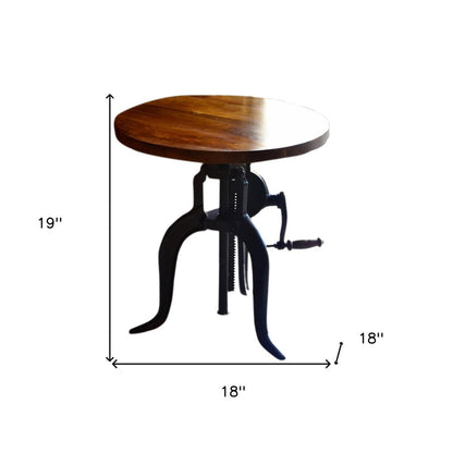 19" Black And Chestnut Solid Wood And Iron Height Adjustable Round End Table HomeRoots
