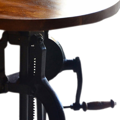 19" Black And Chestnut Solid Wood And Iron Height Adjustable Round End Table HomeRoots