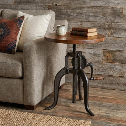 19" Black And Chestnut Solid Wood And Iron Height Adjustable Round End Table HomeRoots
