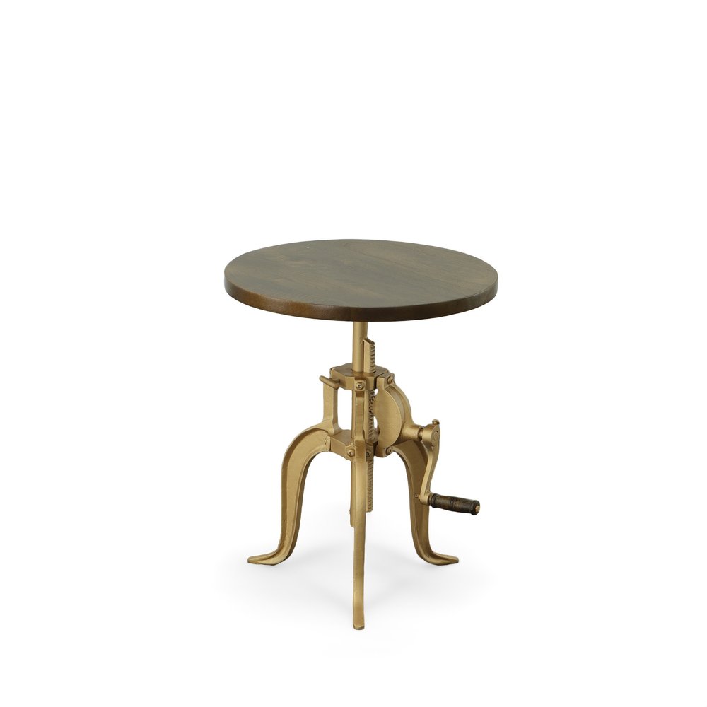 19" Brass Solid Wood And Iron Height Adjustable Round End Table HomeRoots