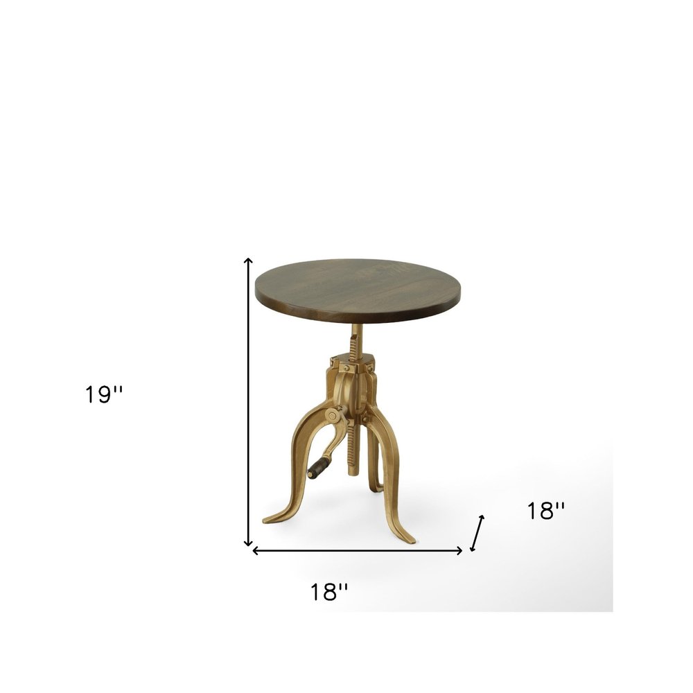 19" Brass Solid Wood And Iron Height Adjustable Round End Table HomeRoots
