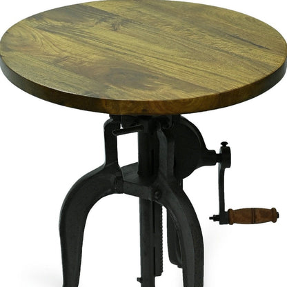 19" Industrial And Oak Solid Wood Round End Table HomeRoots