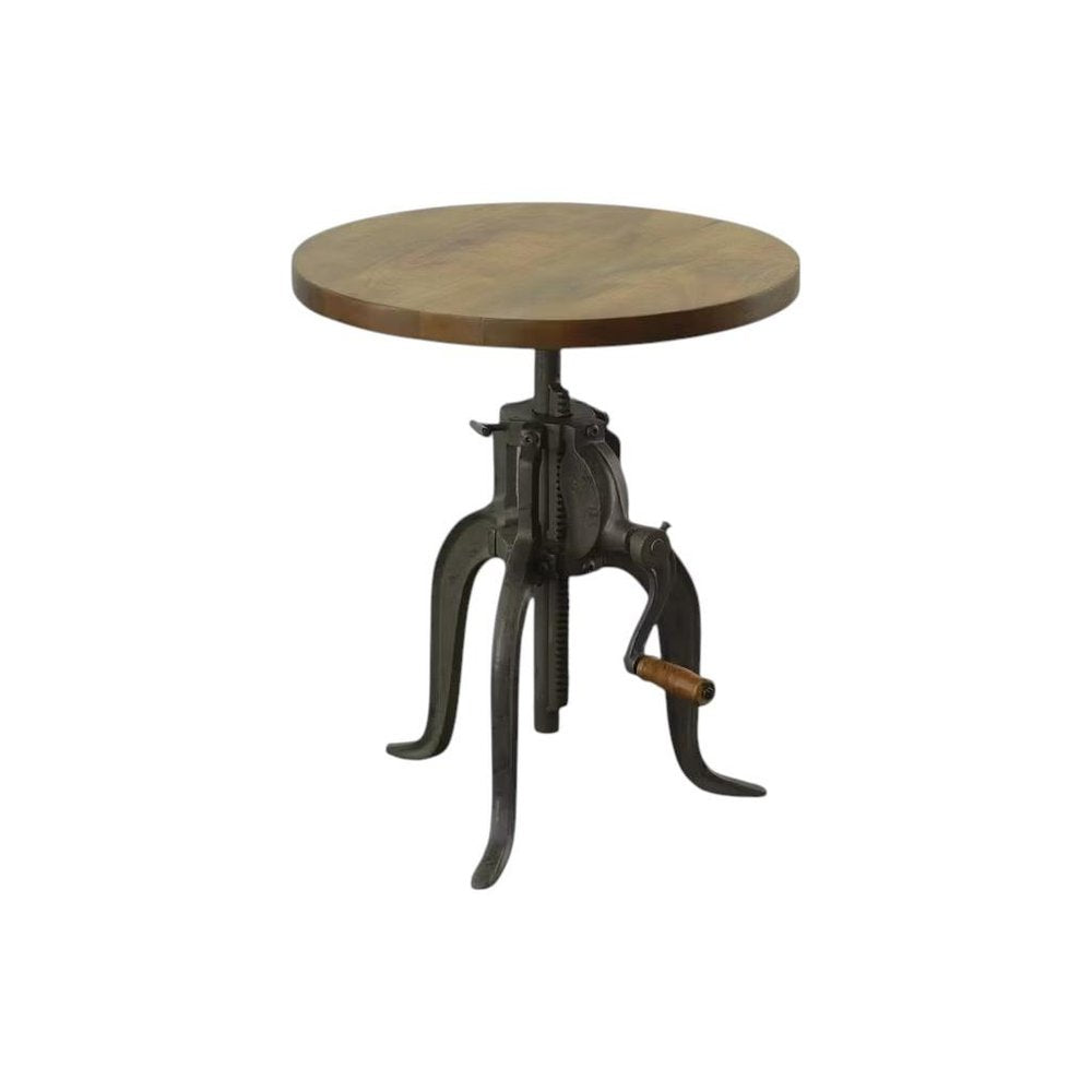 19" Industrial And Oak Solid Wood Round End Table HomeRoots