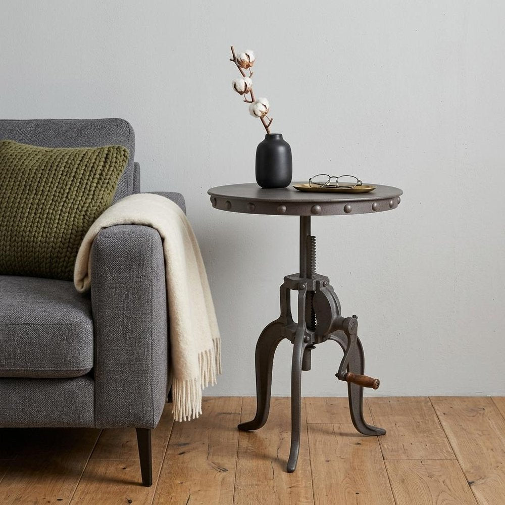 19" Gray Iron Height Adjustable Round End Table HomeRoots