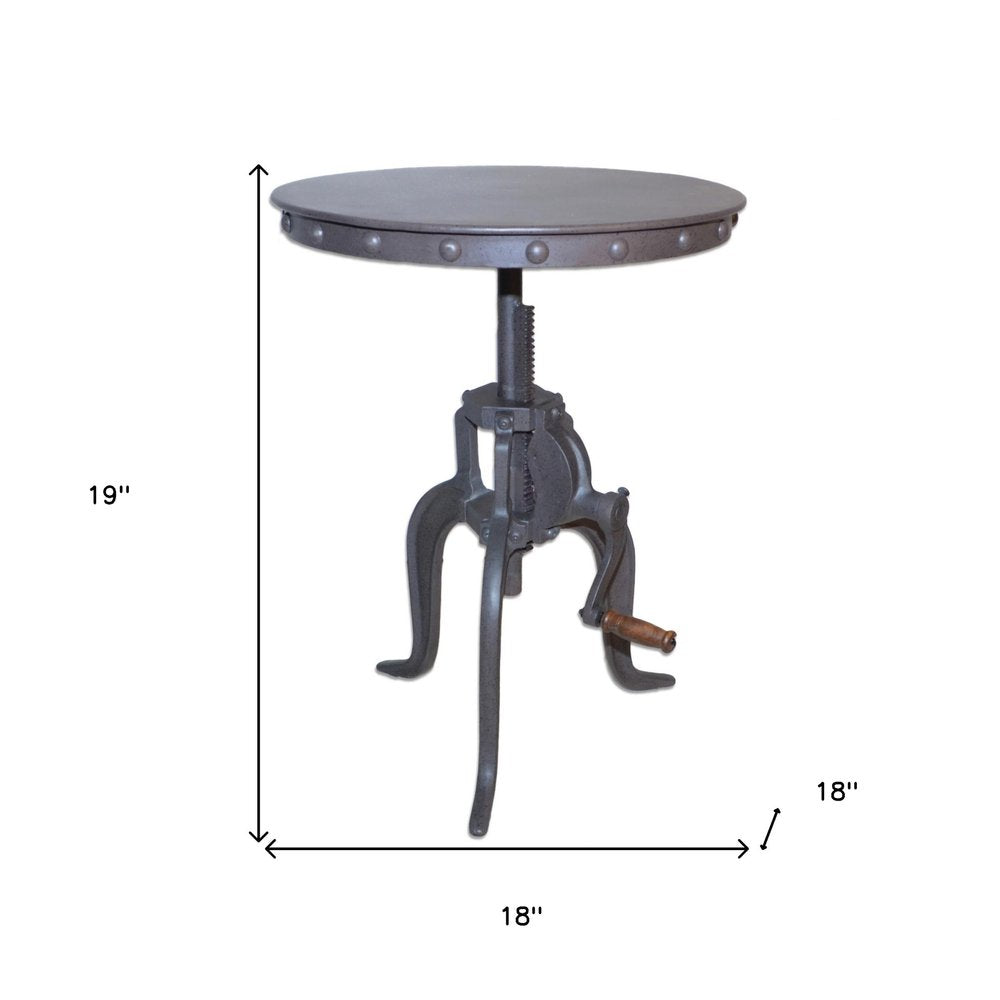 19" Gray Iron Height Adjustable Round End Table HomeRoots
