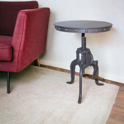 19" Gray Iron Height Adjustable Round End Table HomeRoots