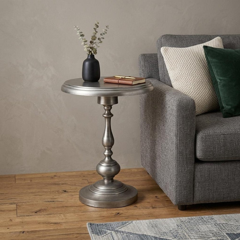 24" Nickel Iron Round Pedestal End Table HomeRoots