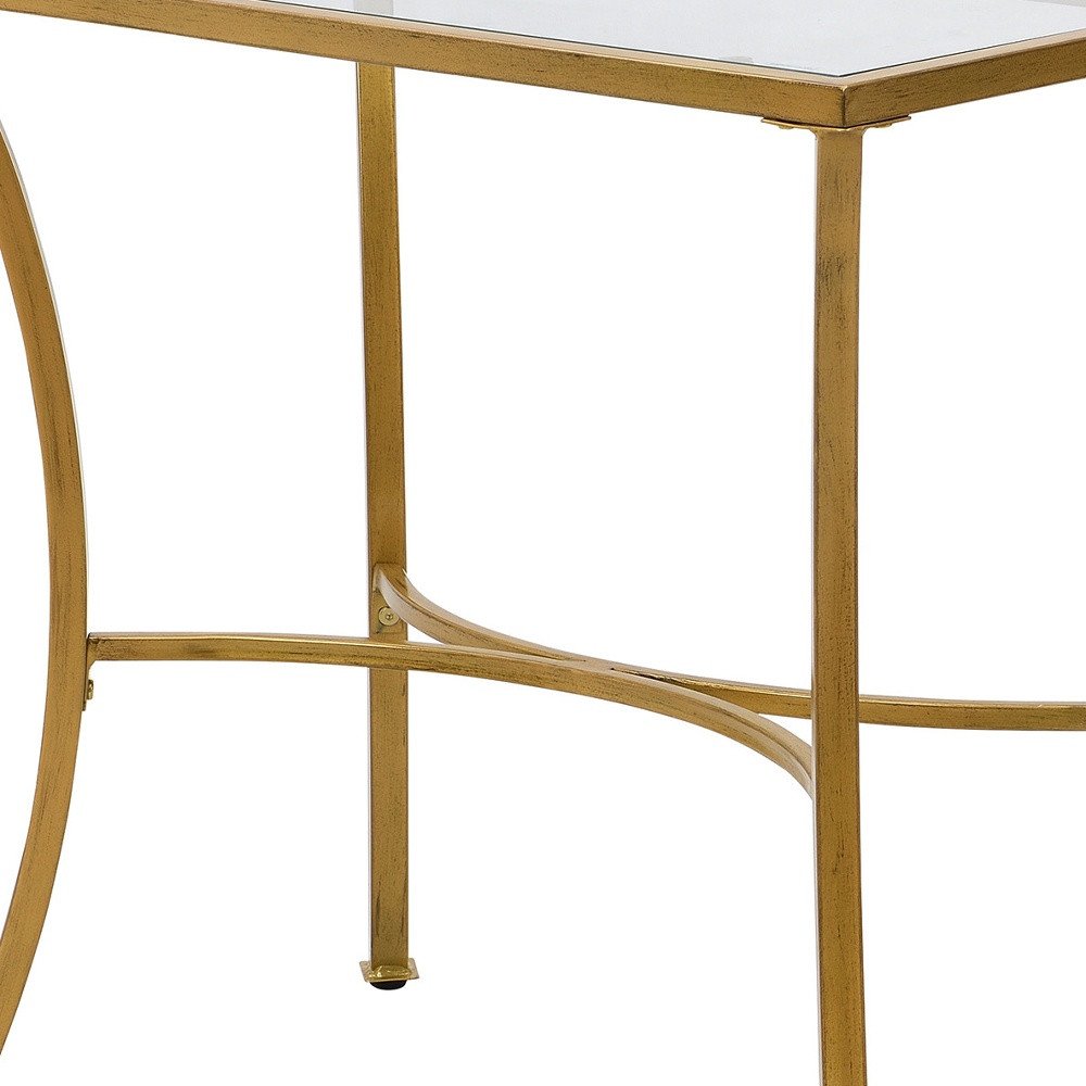 24" Gold Distressed Iron Round Pedestal End Table HomeRoots