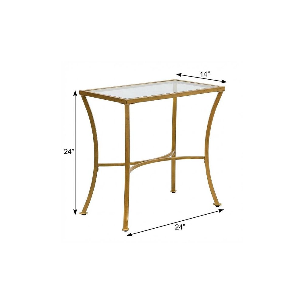 24" Gold Distressed Iron Round Pedestal End Table HomeRoots