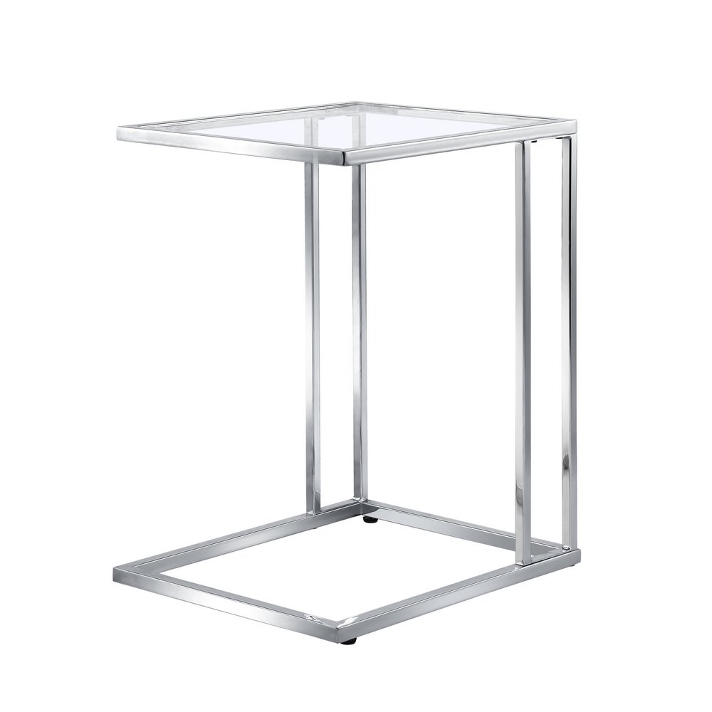 25" Chrome And Clear Glass Square End Table — view 1