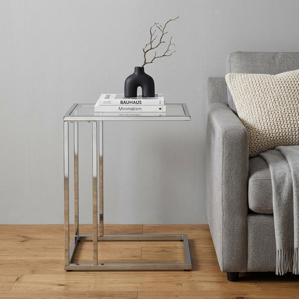 25" Chrome And Clear Glass Square End Table — view 1
