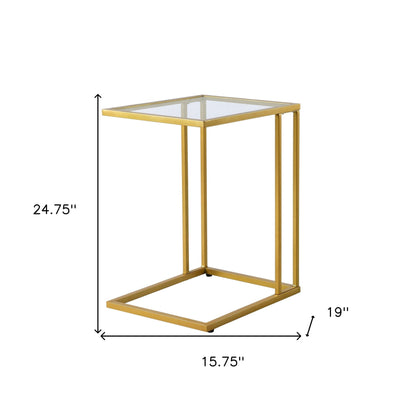 25" Gold And Clear Glass Square End Table