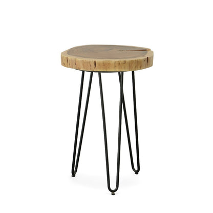 26" Black Solid Wood And Iron Round End Table HomeRoots