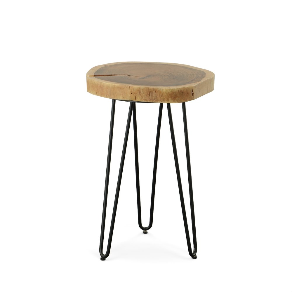 26" Black Solid Wood And Iron Round End Table HomeRoots