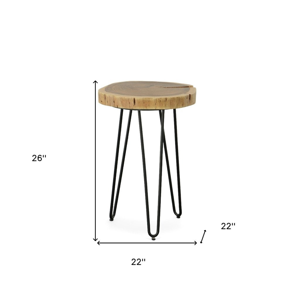 26" Black Solid Wood And Iron Round End Table HomeRoots