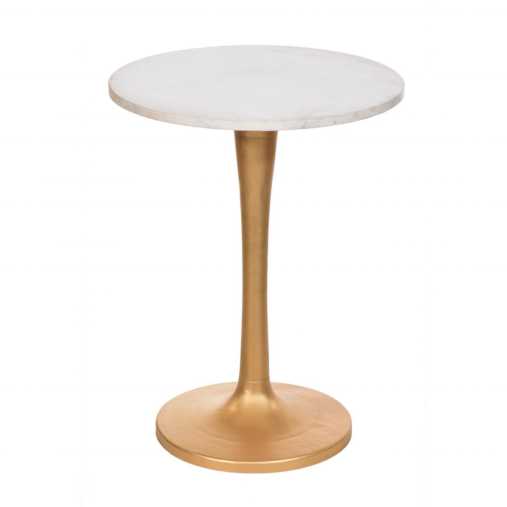 19" Gold And White Marble Round End Table — view 1