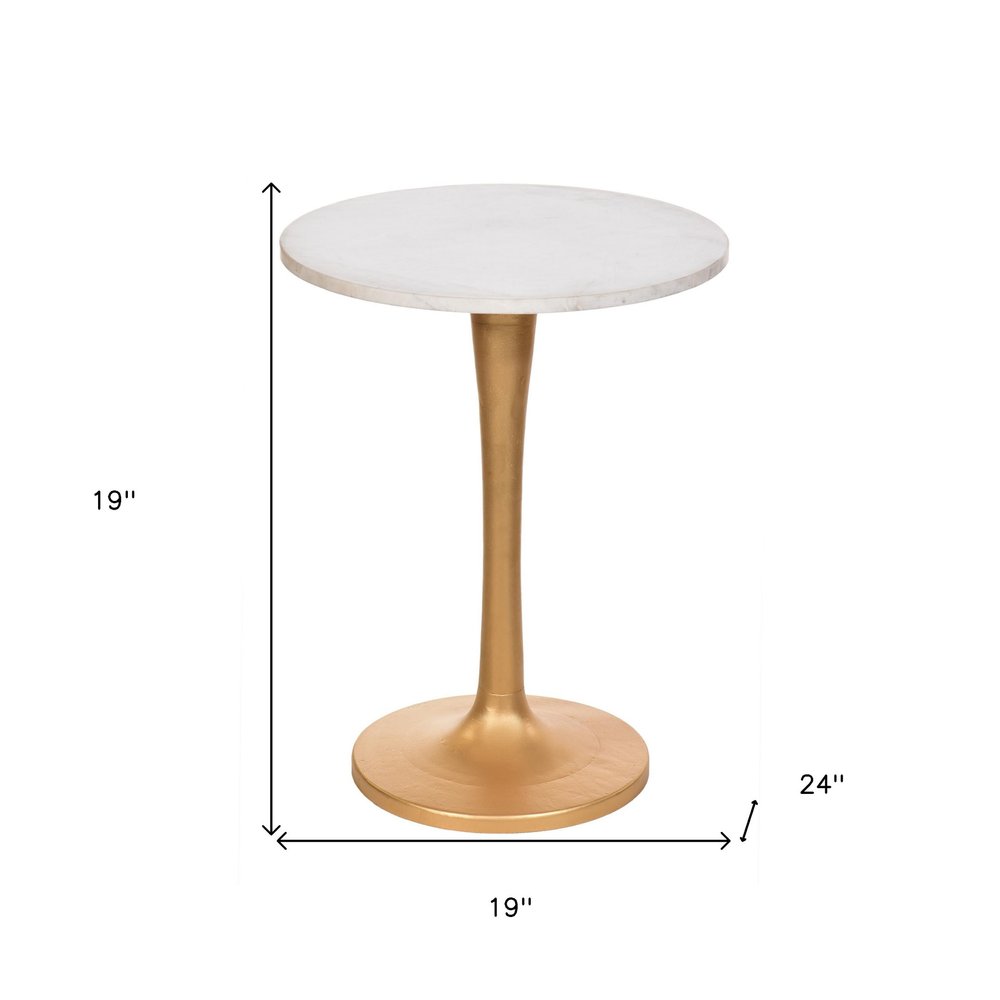19" Gold And White Marble Round End Table HomeRoots