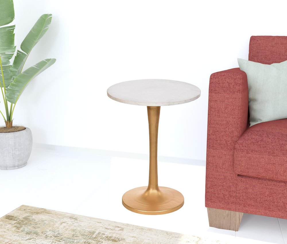 19" Gold And White Marble Round End Table — view 5