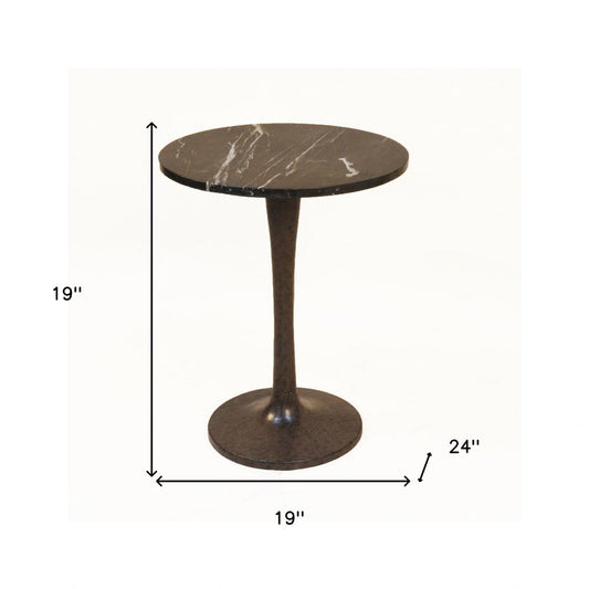 19" Black Marble Round End Table HomeRoots