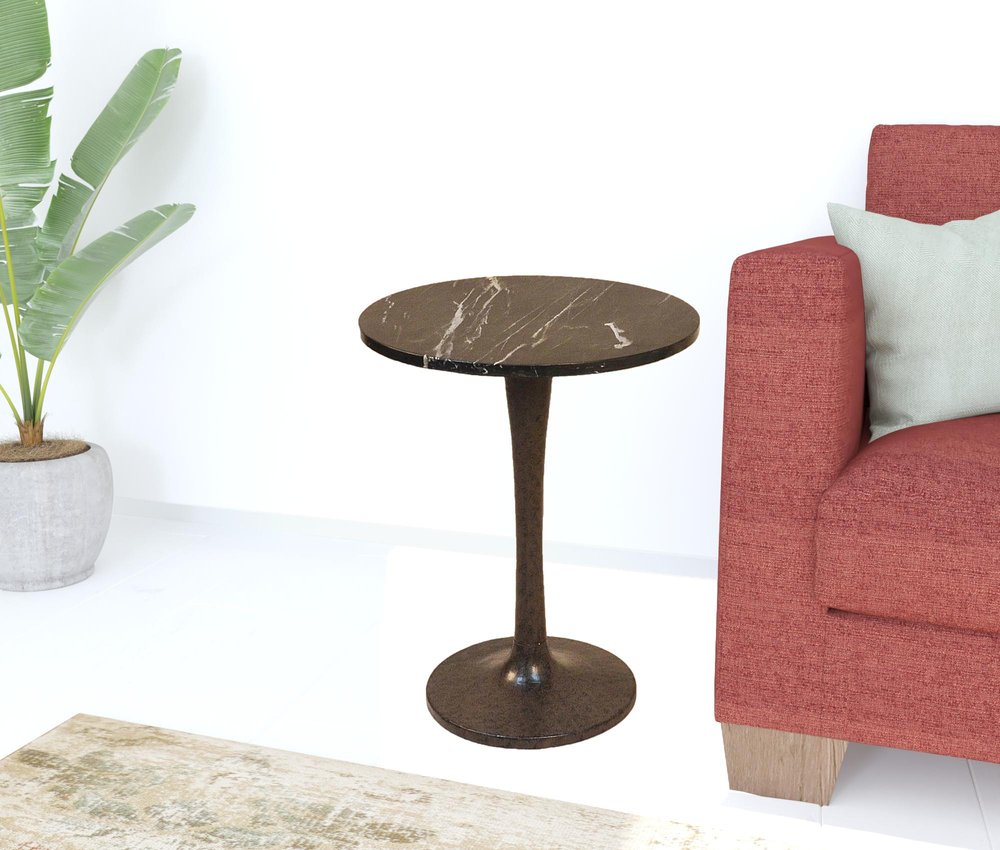 19" Black Marble Round End Table HomeRoots