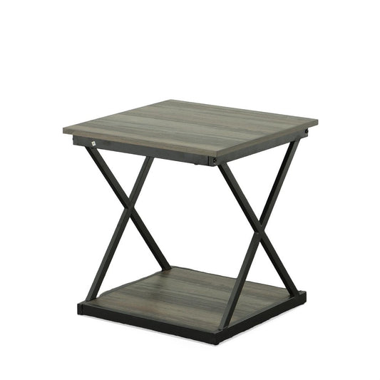 20" Gray and Black Wood and Iron Square Frame End Table With Shelf HomeRoots