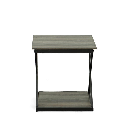 20" Gray and Black Wood and Iron Square Frame End Table With Shelf HomeRoots